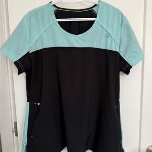 Women's Short Sleeve Black and Light Blue scrub top
